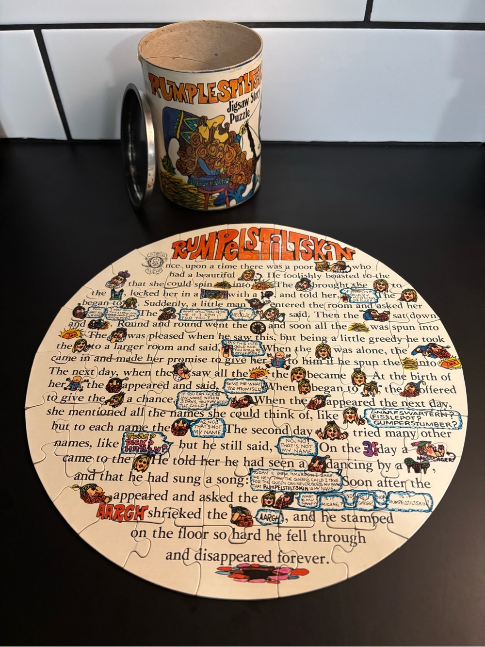 Vintage 60’s Rumpelstiltskin Jigsaw Story Puzzle in Tin Can